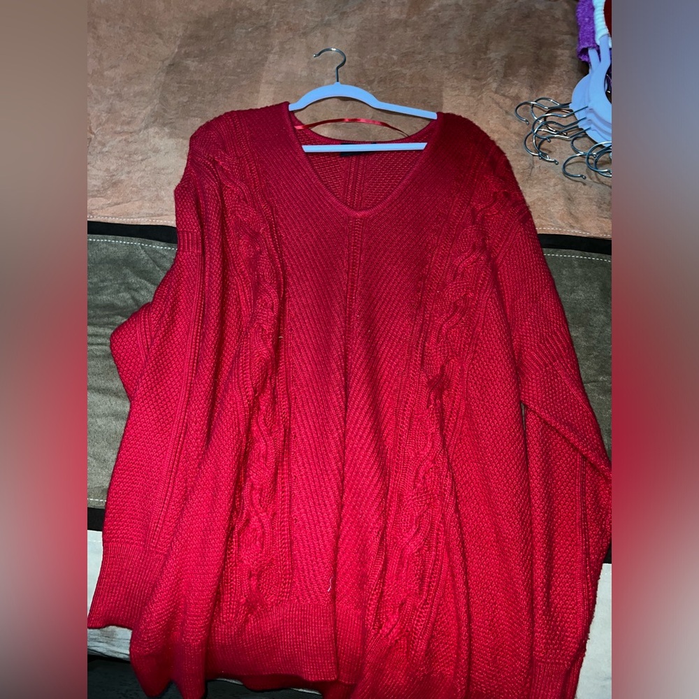 Women’s Lane Bryant, V-neck cable sweater, red, size 22/24